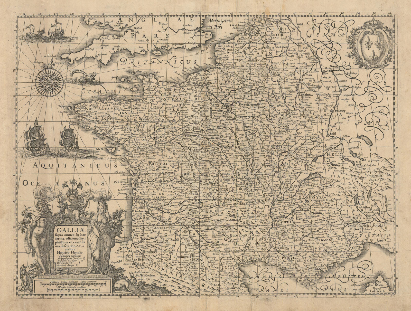 Galliae supra omnes in hac forma editiones locu pletissima… Hondius c1631 map